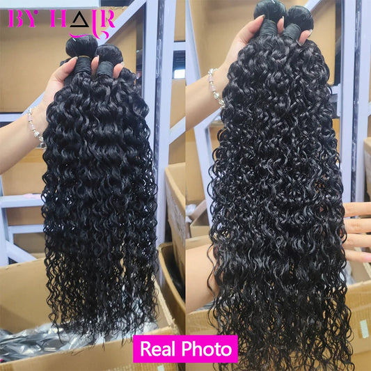 12A Water Wave Human Hair Bundles Curly Hair Bundles Brazilian Wet and Wavy Natural Black Remy Hair 100% Human Hair Extensions