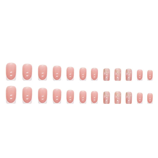 24Pcs Lovely Little Flowers Design False Nails Art Short Fake Nails Tips Full Cover Reusable Adhesive Press on Nail with Tools