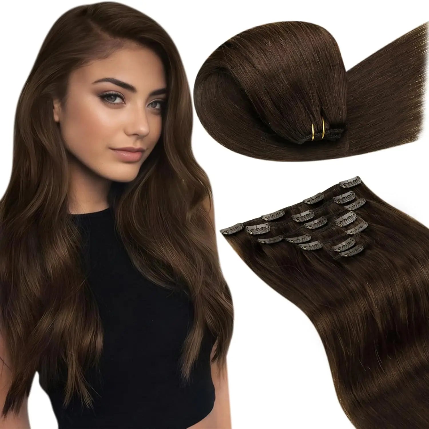 LaaVoo Human Hair Clip in Remy Hair Extensions 10-24inch Black Hair 100% Real Natural Straight Brazilian Hair Extensions Clip on