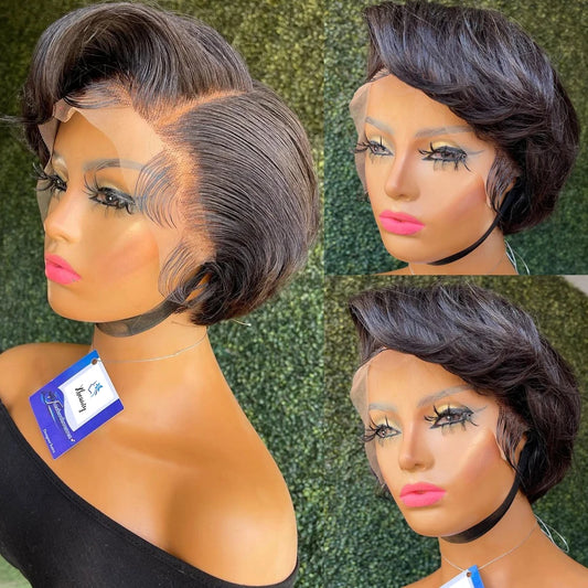 Straight Pixie Cut Wig Transparent Lace Human Hair Wigs Short Bob Wig T Part Lace Wig Prepluck Brazilia Human Hair For Women