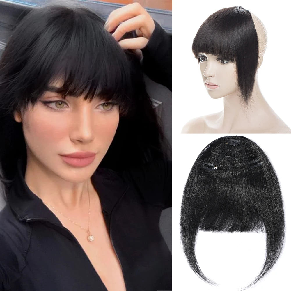 SEGO 25g Clip in Bangs 100% Human Hair Bangs Fringe Thick Blunt with Temples Real Hair Piece for Women 3 Clips Hairpiece