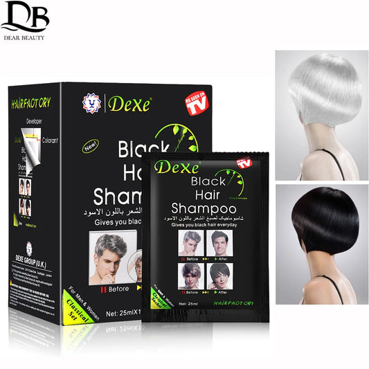 25ml 10Pcs Black Hair Shampoo 5 Mins Dye Hair Into Black Herb Natural Faster Black Hair Restore Colorant Shampoo Treatment