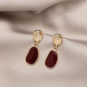 Temperamental Simple Burgundy Pendant Earrings Retro Exquisite Geometry Dripping Oil Irregular Eardrop Female Fashion Jewelry