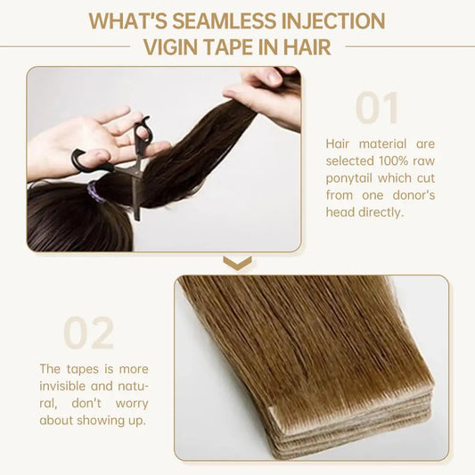 Full Shine Injection Tape in Human Hair Extension Invisible Seamless Virgin Tape in Hair Extensions Hand Tied Adhesives Tape Ins