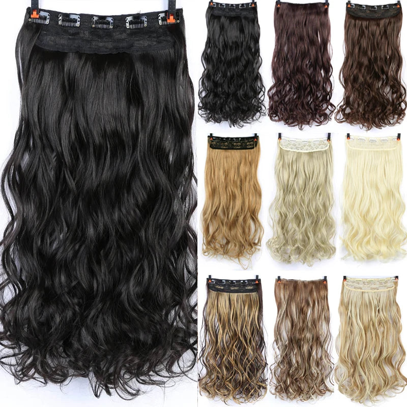 DIFEI Synthetic 24 Inch 5 Clip Long curly Women Clip in Hair Extensions Black Brown High Tempreture Hair Piece