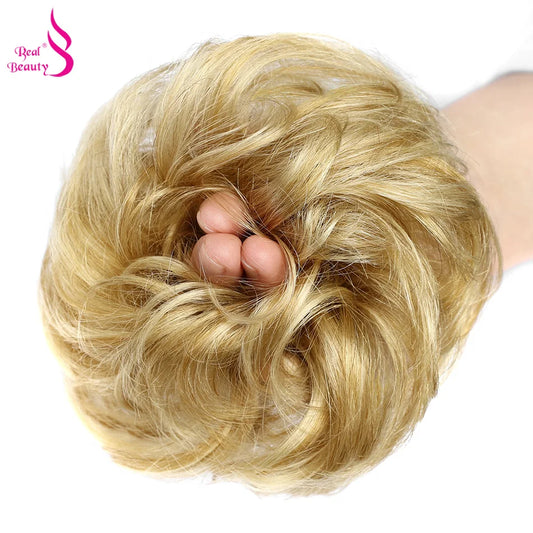 Real Beauty Messy Hair Bun Hair Scrunchies Extension Curly Wavy Messy Remy Brazilian Human Chignon for Women Updo Hairpiece