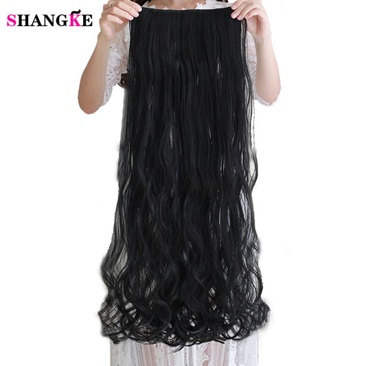 SHANGKE Synthetic 100CM Long Curly Wavy Hair Clip In Hair Extension Heat Resistant Natural Hair Piece Black Brown For Women