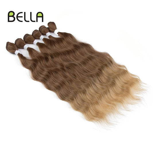 Bella Water Wave Hair Bundles Synthetic Hair Extensions Ombre Blonde Brown Cosplay Weave Hair Bundles 20 inch 6Pcs Fake Hair