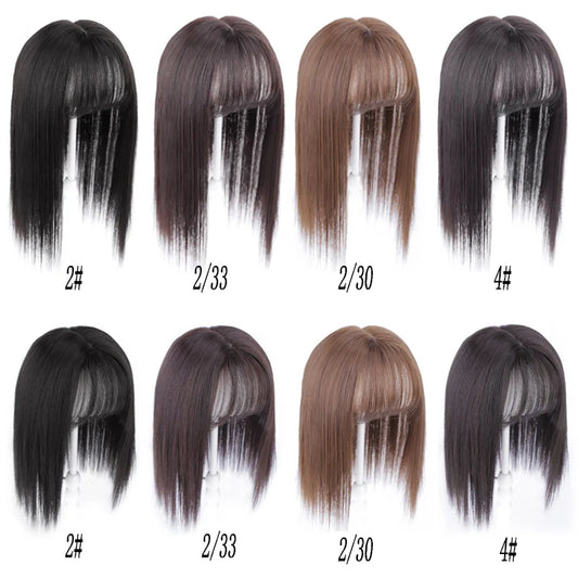 AOOSOO Long Straight Hair with Black Brown Hairpin Bangs High Temperature Fiber Hair Topper Clip In hair Extensions  2styles