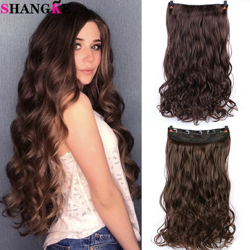 SHANGKE Synthetic 100CM Long Curly Wavy Hair Clip In Hair Extension Heat Resistant Natural Hair Piece Black Brown For Women