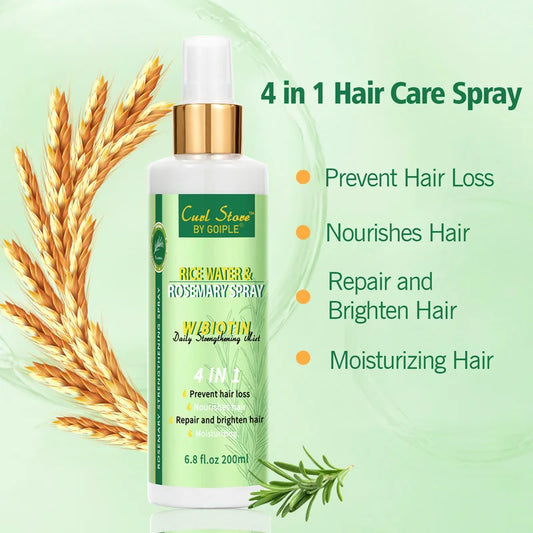 Goiple Rice Water and Rosemary Spray for Strengthening Hair Essential Oils Infused with Biotin Scalp Treatment Mist for  Damaged