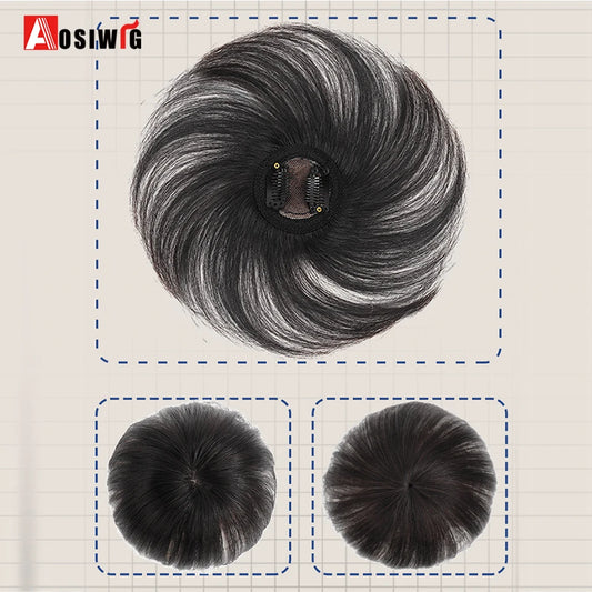 AOSI Synthetic Black Brown Curly Hair Top Toupee Hair Extensions Replacement Closure Hairpiece Wigs With Bangs Women