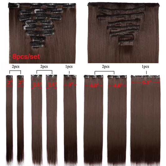 BENEHAIR Synthetic Clips Hair 23/26" Clips In Hair Extension Long Straight Women Hairpiece Fake Hair Hair Pieces Red Black Brown