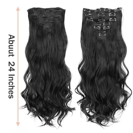 Synthetic 16 Clips In Hair Extensions 7Pcs/Set Long Wavy Hairstyles 24Inch 140G Clip In Heat Resistant Black Brown Hairpiece