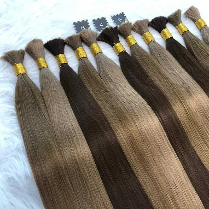 32inches Bulk Hair Extensions Human Hair Straight real Natural Hair 100g/Strand #613 60 Brown Blonde Salon Supplies thicken