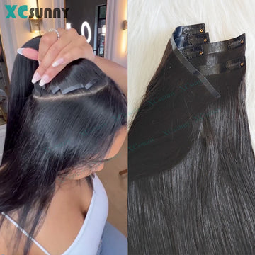 Seamless Straight Clip Ins Human Hair PU Clip In Hair Extensions Human Hair Double Drawn Skin Weft Clip In For Women 100g-240g