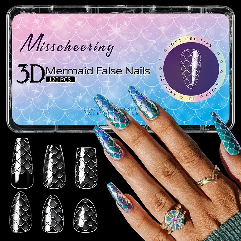 Luxury Fish Scales Press On False Nail Tips Classic Trapezoidal Full Cover Soft Fake Nails Extension DIY Manicure Salon Tools