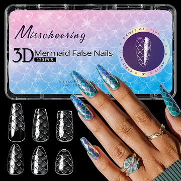 Luxury Fish Scales Press On False Nail Tips Classic Trapezoidal Full Cover Soft Fake Nails Extension DIY Manicure Salon Tools