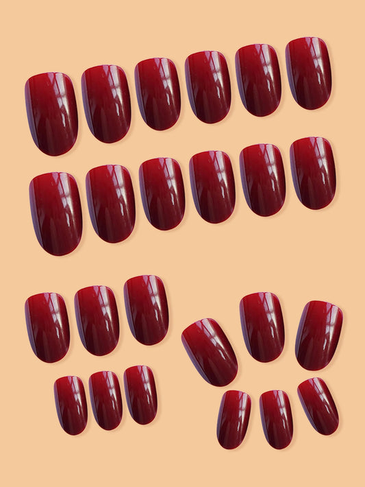 24pcs Vintage Burgundy Fake Nails Medium Length Almond Press On Round Head False Nails Art Decortaion Full Artificial Nail Tips