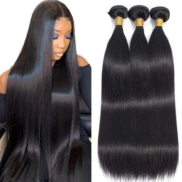 Human Hair Bundles Straight Hair Weave 1 3 4 Bundles Deals 100% Unprocessed Peruvian Virgin Hair Natural Black 1B Can Be Dyed