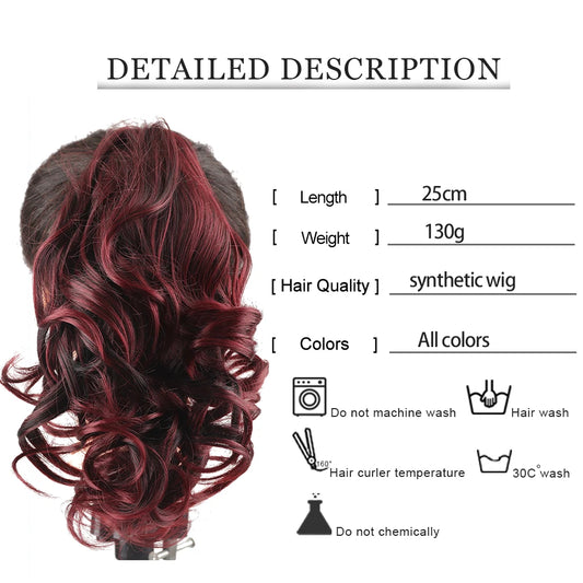 Synthetic Claw Clip In Short Ponytail Curly Pony Tail Clip-on hair False Wig House Pony Extension Hairpiece For Women