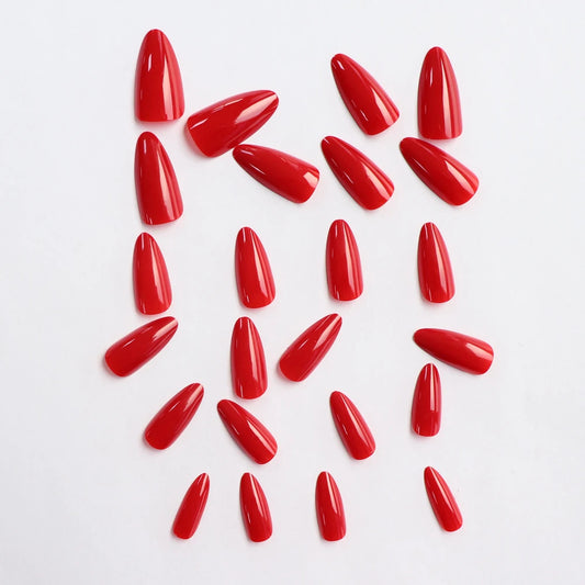 24pcs press on nails short almond red press on nails Solid color sweet french tip press on nails cute nail