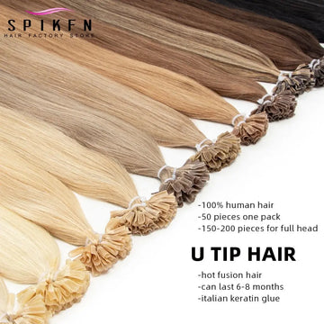 SPIKFN Fusion Keratin Bond Human Hair Extensions Capsule U Nail Tip 12" 16" 20" 24" Pre Bonded Hair Platinum Blonde 50pcs