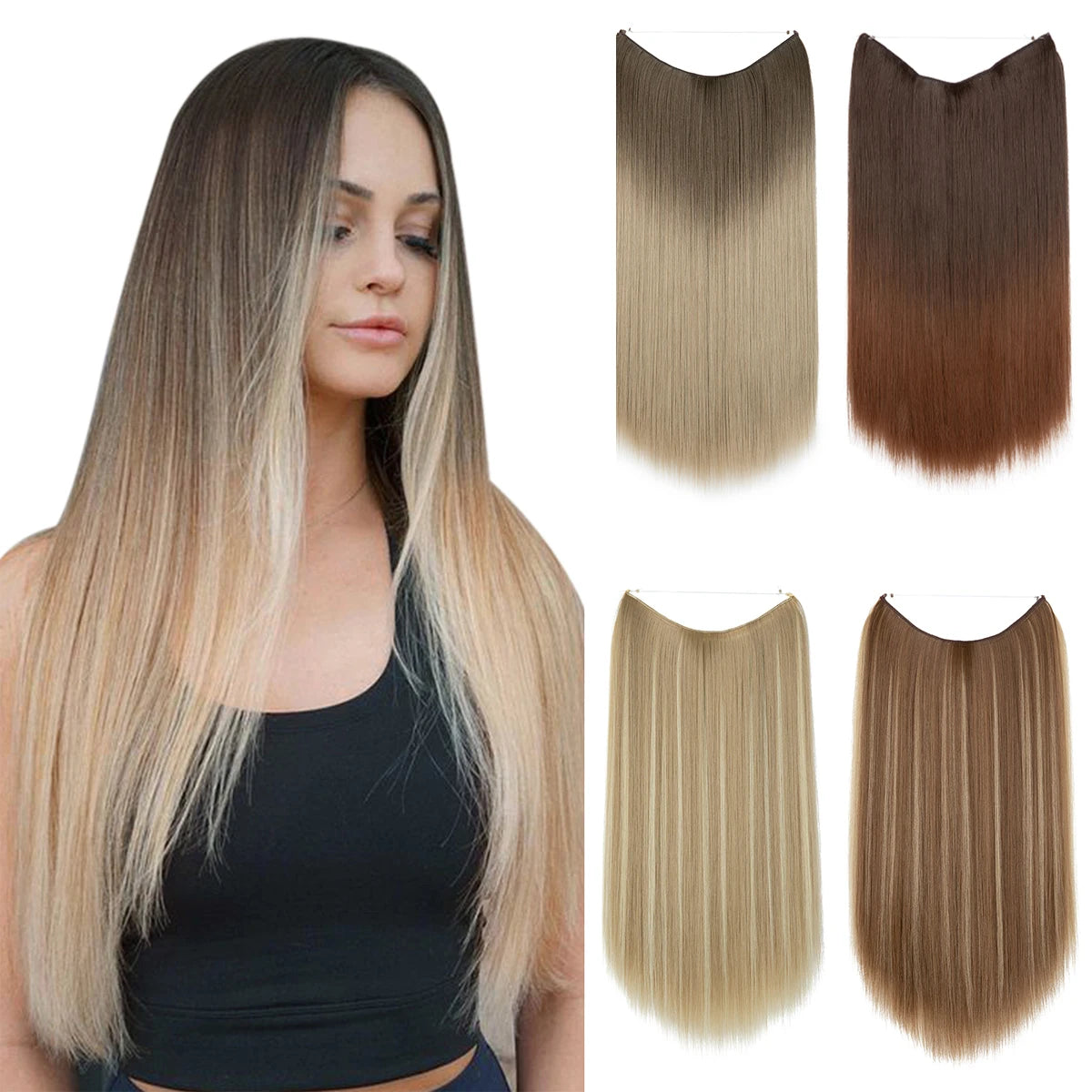 Synthetic Hair Extension Natural Daily Wear Clip In Hair Pieces Ombre Fake One Piece Blonde Straight Hairpiece For Women