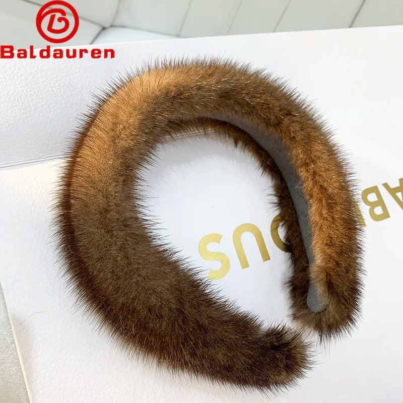 2024 Hot Sale Women Luxury winter 100% Real Mink Fur Headbands High Quality Real Fur Hair Band Lady Fashion Hair Hoop Furry Gift