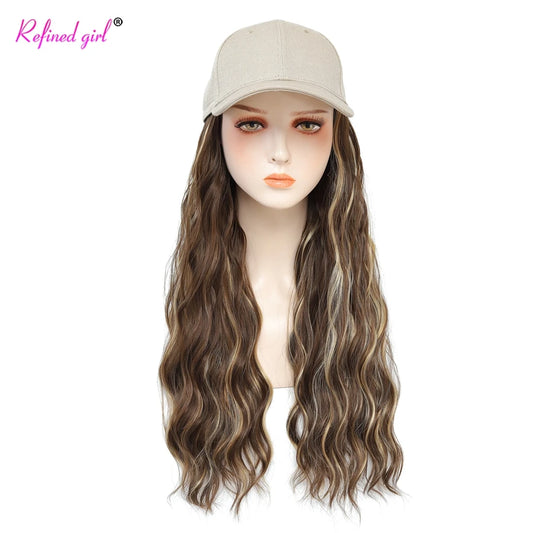 Synthetic Hat Wig Baseball Cap with Natural Wave Hair extensions Attached For Black Woman Adjustable Cap Wigs Brown Blonde color