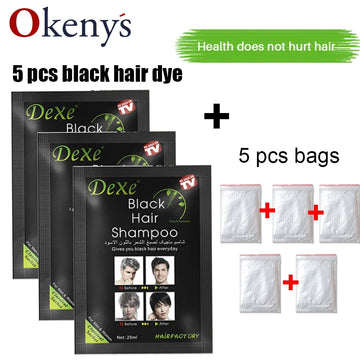 5pcs 25ml Dexe Black Hair Shampoo 5 Mins Dye Hair Into Black Herb Natural Faster Black Hair Restore Colorant Shampoo Treatment