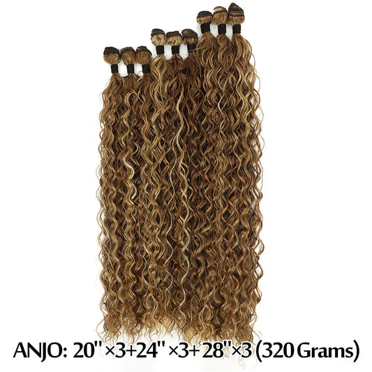 Synthetic Long Jerry Curly Bundles Organic Fiber Curly Natural Hair Extensions 20 24 28Inch Ombre Color 9Pcs Heat Resistant Wave