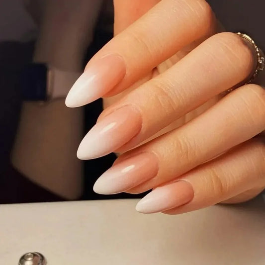 24PCS Press on Nails Short Almond Medium Fake False Nails With Glue Acrylic Nail Art Nails for Women Girls Almond Nude Gradient