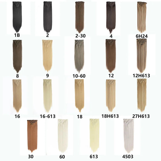 Black Hair Extensions 22"/55cm 150g 7pcs/set Women Long Straight Synthetic Full Head Clip 16 Clips Ombre Heat Resistant Fiber