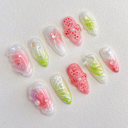 2025 New Manicure Flower Series Removable Three-dimensional Medium Length Nails Press on False Nails