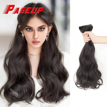 PAGEUP Synthetic Hair extension Wavy hair Heat-Resistant Fiber Fake Hair Wig Long Hair Piece with two clips Three-piece suit