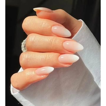 24PCS Press on Nails Short Almond Medium Fake False Nails With Glue Acrylic Nail Art Nails for Women Girls Almond Nude Gradient