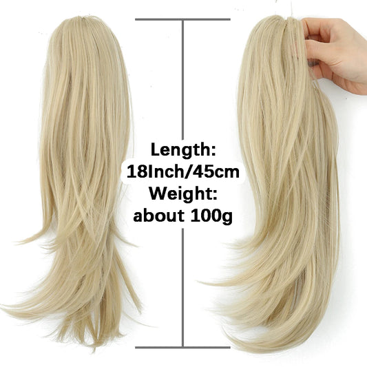 LISI GIRL Synthetic 18 inch Natural Wavy Claw Clip Ponytail Blonde Brown Fake Pony Tail For Women Hair Extension