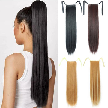 Synthetic Hair 22''' Long Straight Heat-Resistant Straight Hair With Ponytail Fake Hair Chip-in Natural Hairpiece Headwear