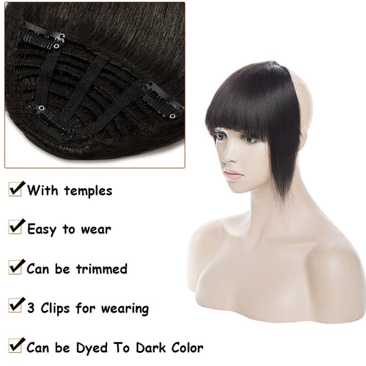 SEGO 25g Clip in Bangs 100% Human Hair Bangs Fringe Thick Blunt with Temples Real Hair Piece for Women 3 Clips Hairpiece