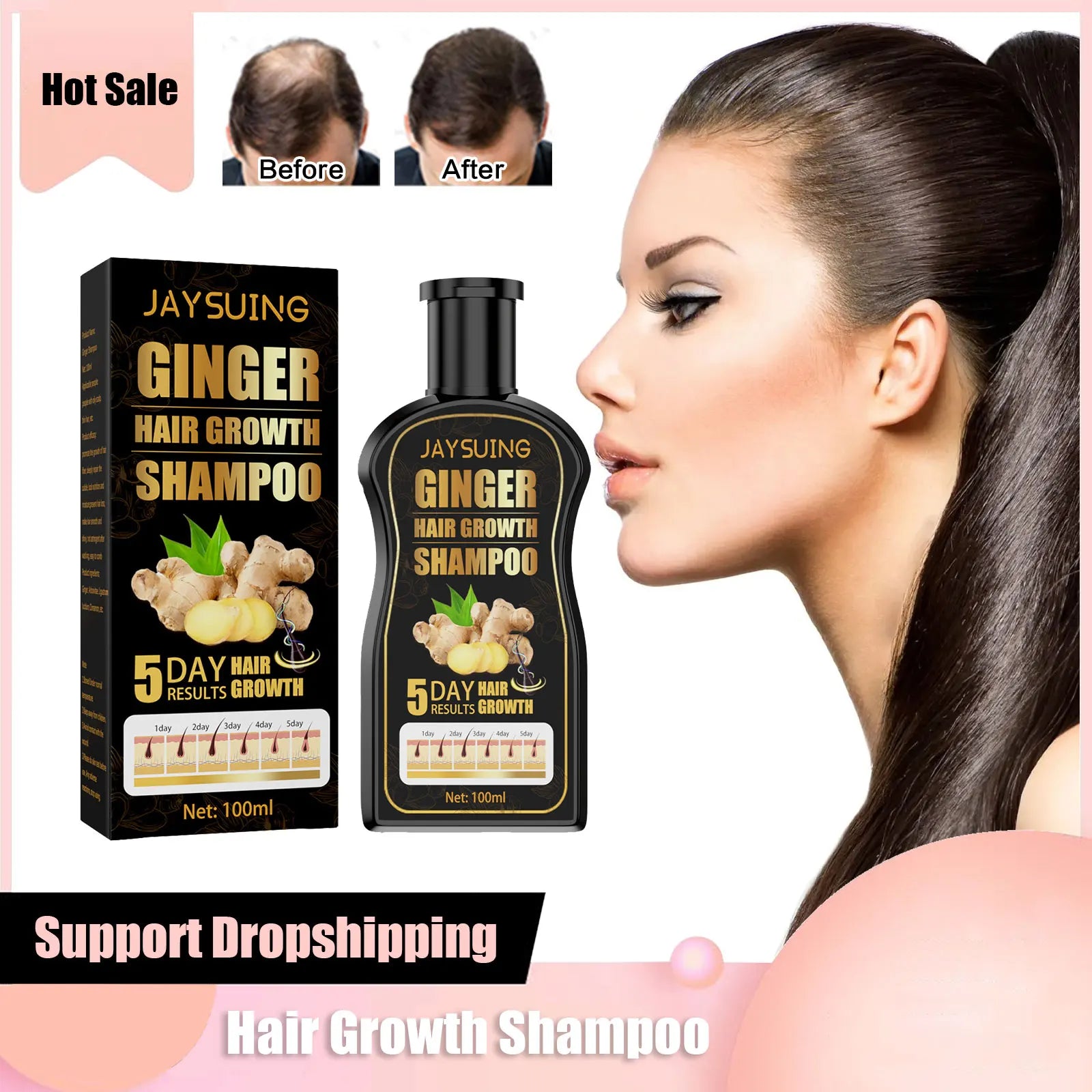 Ginger Regrowth Shampoo Anti Hair Loss Oil Control Dandruff Removal Moisturiz Nourish Scalp Repair Damaged Hair Growth Shampoo