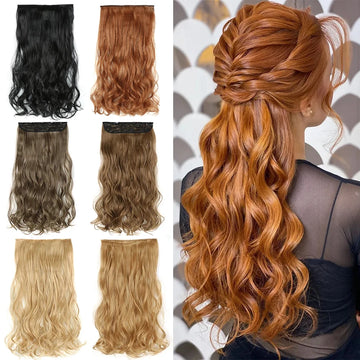 My-Diva Long Wavy Synthetic 5 Clip In Hair Extensions Black Orange Heat Resistant Hairpieces For Women