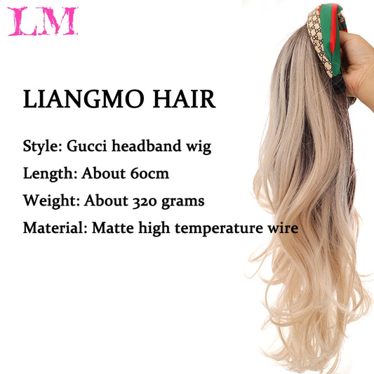 LM Synthetic Long Wavy Headband Wig Female Ombre Brown Black Blonde Cosplay Natural Heat Resistant Half Hair Wig for Women