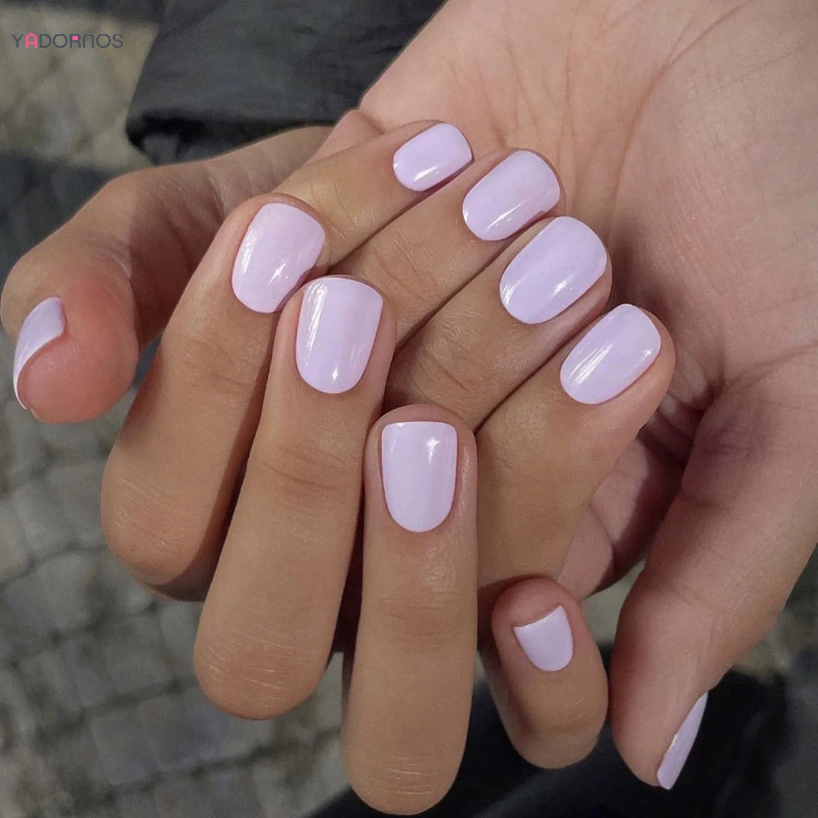 Light Purple Press on Nails with Sticky Tabs Short Square Fake Nails Solid Color Reusable False Nail Tips for Women DIY Manicure