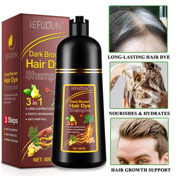 염색약 Shampoo 3 in 1 Organic Natural Hair Dye Ginseng Extract Black Hair Color Шампунь Для Волос for Cover Gray White Hair 500ML