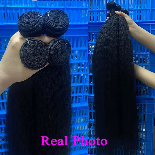 Queenlike 30 inch Kinky Straight Human Hair Bundles Brazilian Raw Hair Extensions Thick Yaki Straight 100% Human Hair Bundles