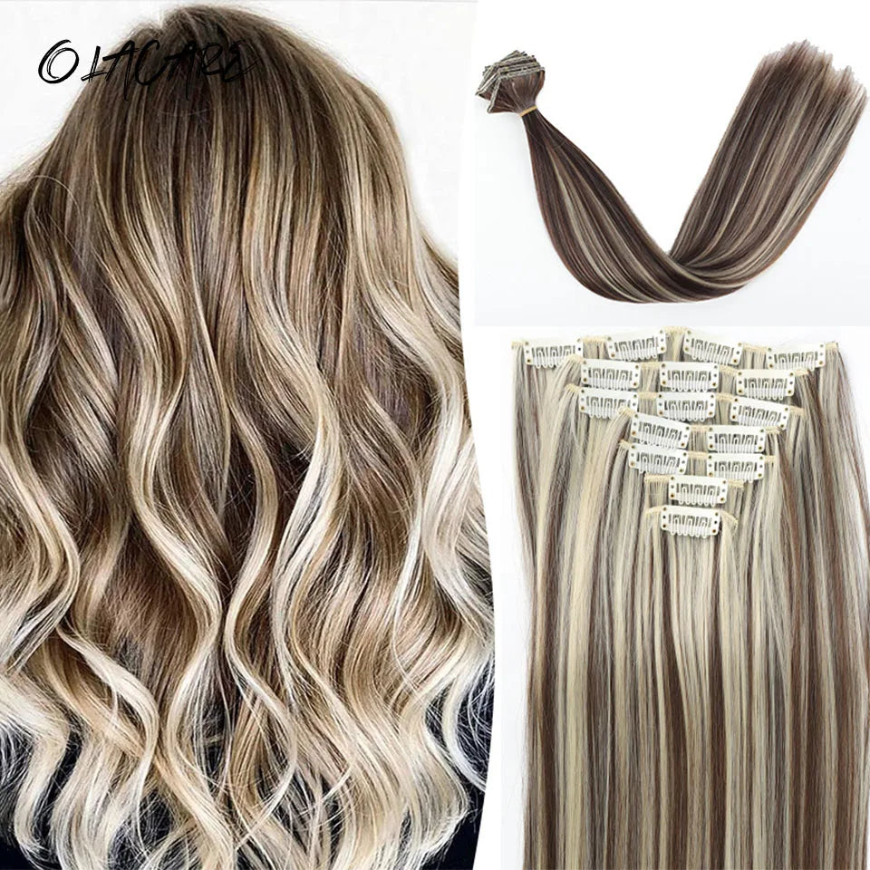 Black Hair Extensions 22"/55cm 150g 7pcs/set Women Long Straight Synthetic Full Head Clip 16 Clips Ombre Heat Resistant Fiber