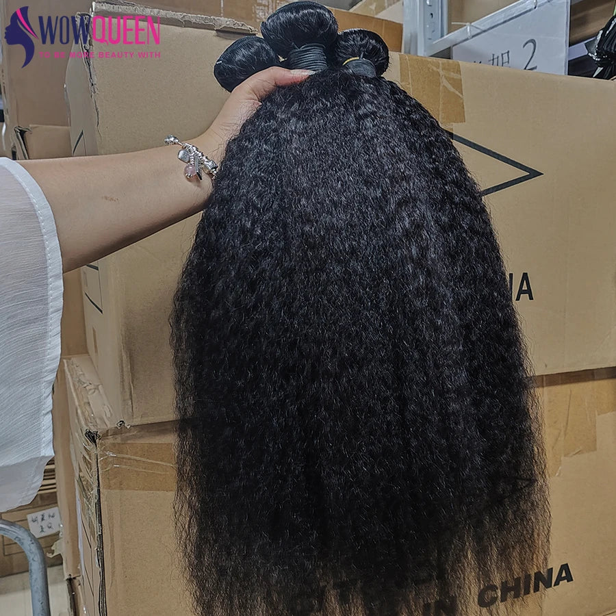 Kinky Straight Human Hair Bundles 30 32 Inch Remy Hair Extensions For Women Thick Yaki Straight Human Raw Hair Weave Bundles