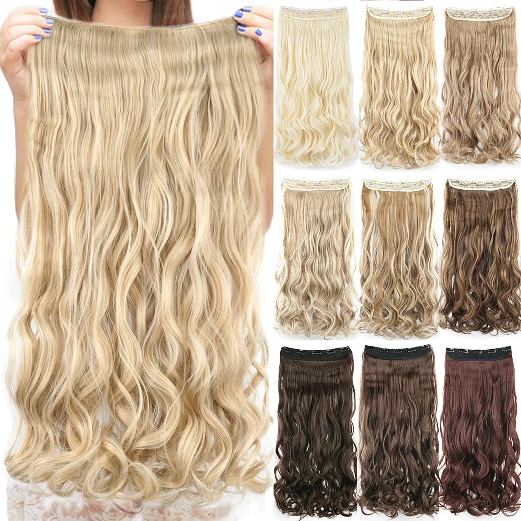 Long Wavy Synthetic Sunny Blonde Clip In Hair Extensions Fake Hair Clip Ins One Piece Hair Pieces for Women