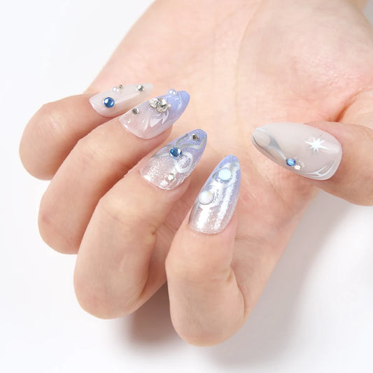 24pcs Sweet Cool y2k Style Ballet False Nails With Glue Acrylic Press on Nails Coffin Almond Full Cover Fake Nails Stick on Nail